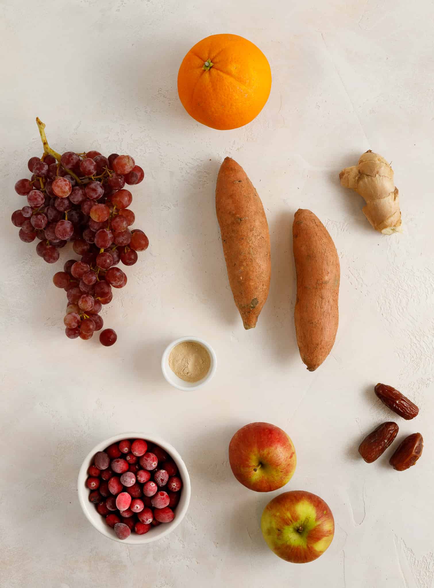 overhead shot of ingredients for Sweet Potato & Cranberry Smoothie 